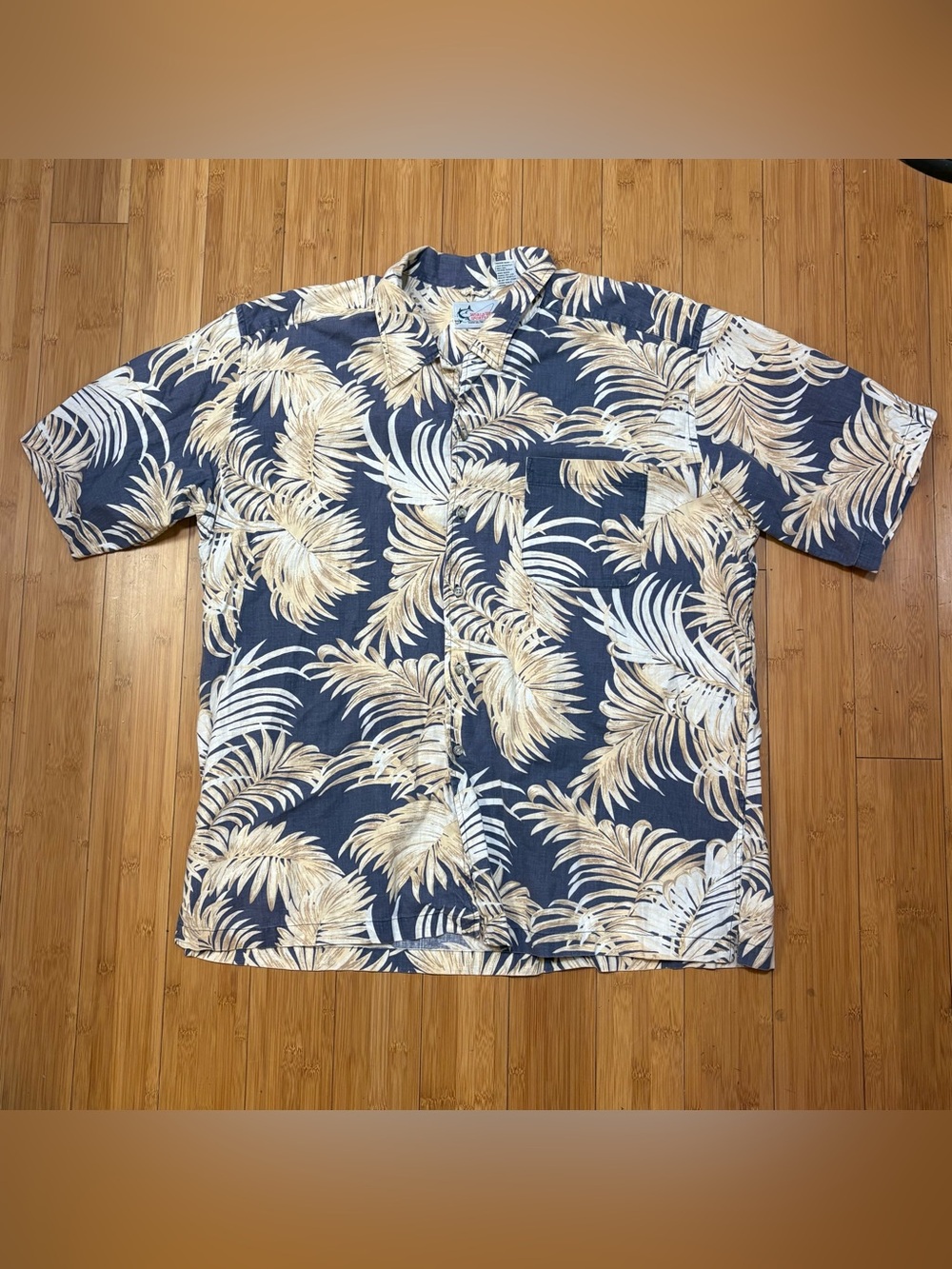 Vintage World Wide Sportsman XL Hawaiian Shirt Linen Cotton Palm Leaf Y2K
